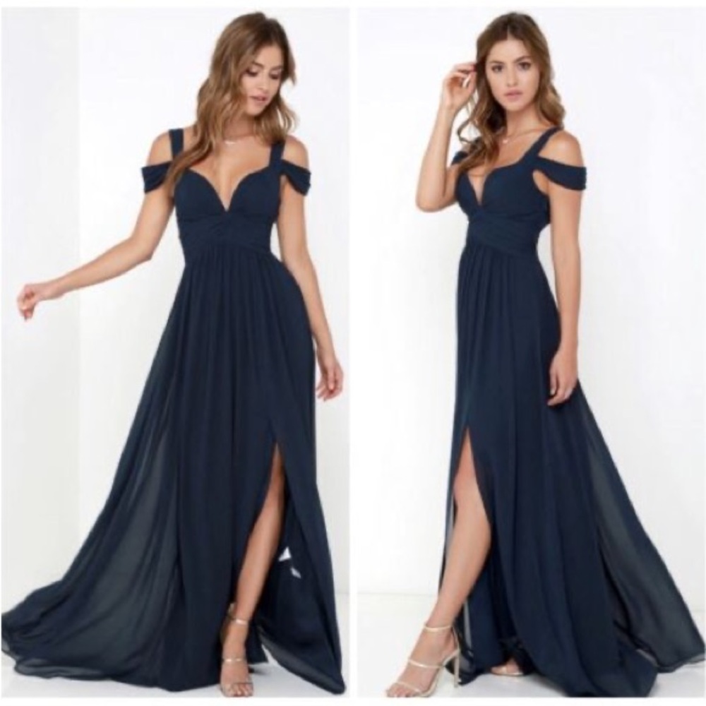 VENUS Navy Cold-Shoulder Maxi Dress